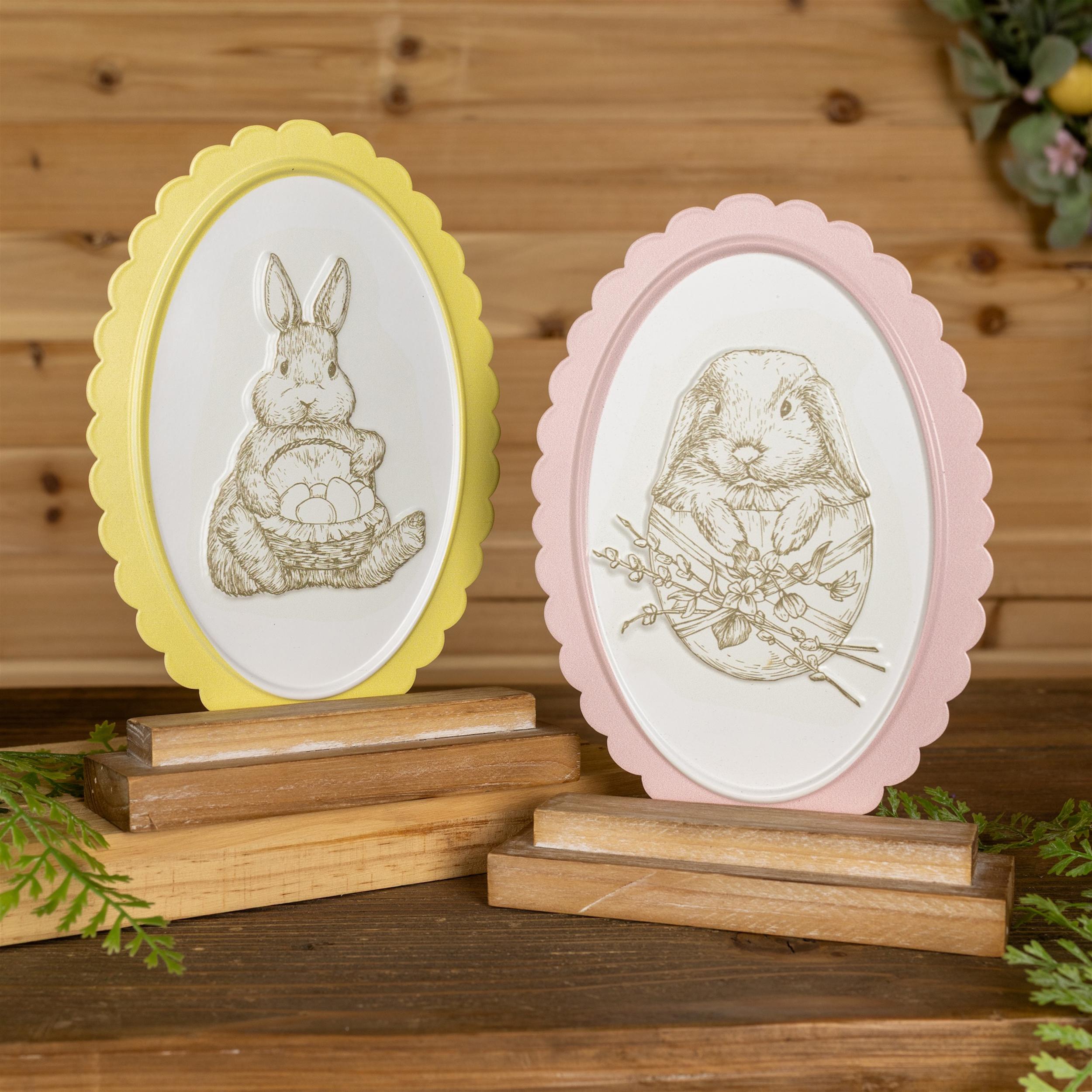 Embossed Bunny Tabletop Decor Set of 2 | Vintage Farmhouse Easter Sign