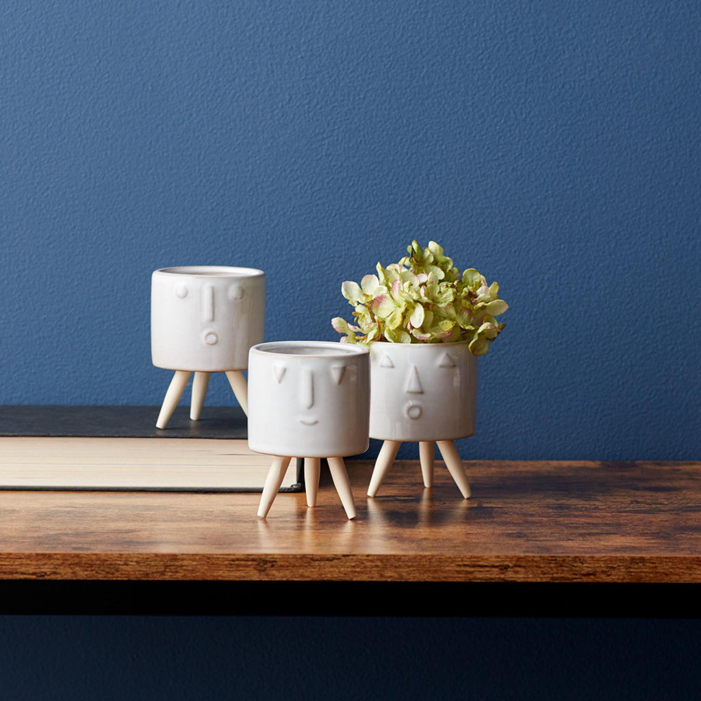 Small Face Planter Set with Wooden Legs (3 Pots)
