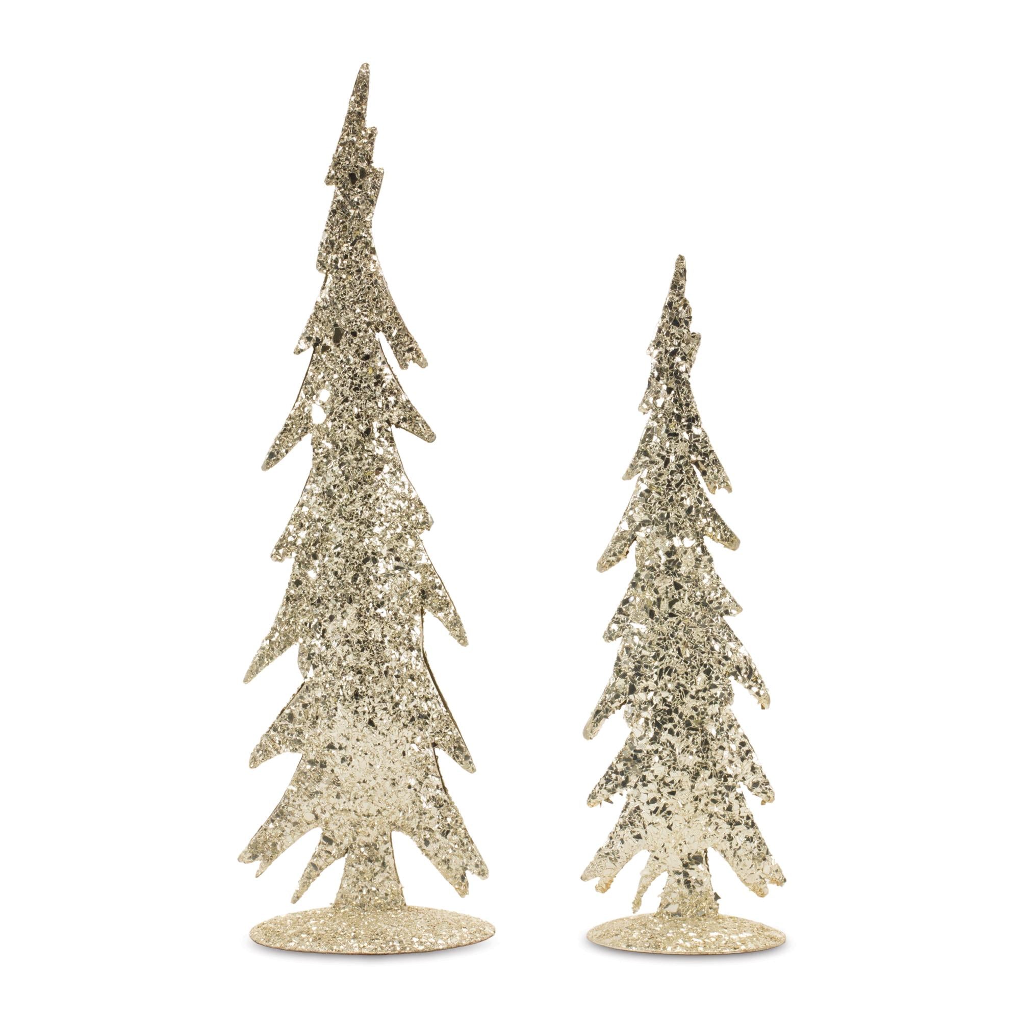Gold mosaic glass pine tree (set of 2)