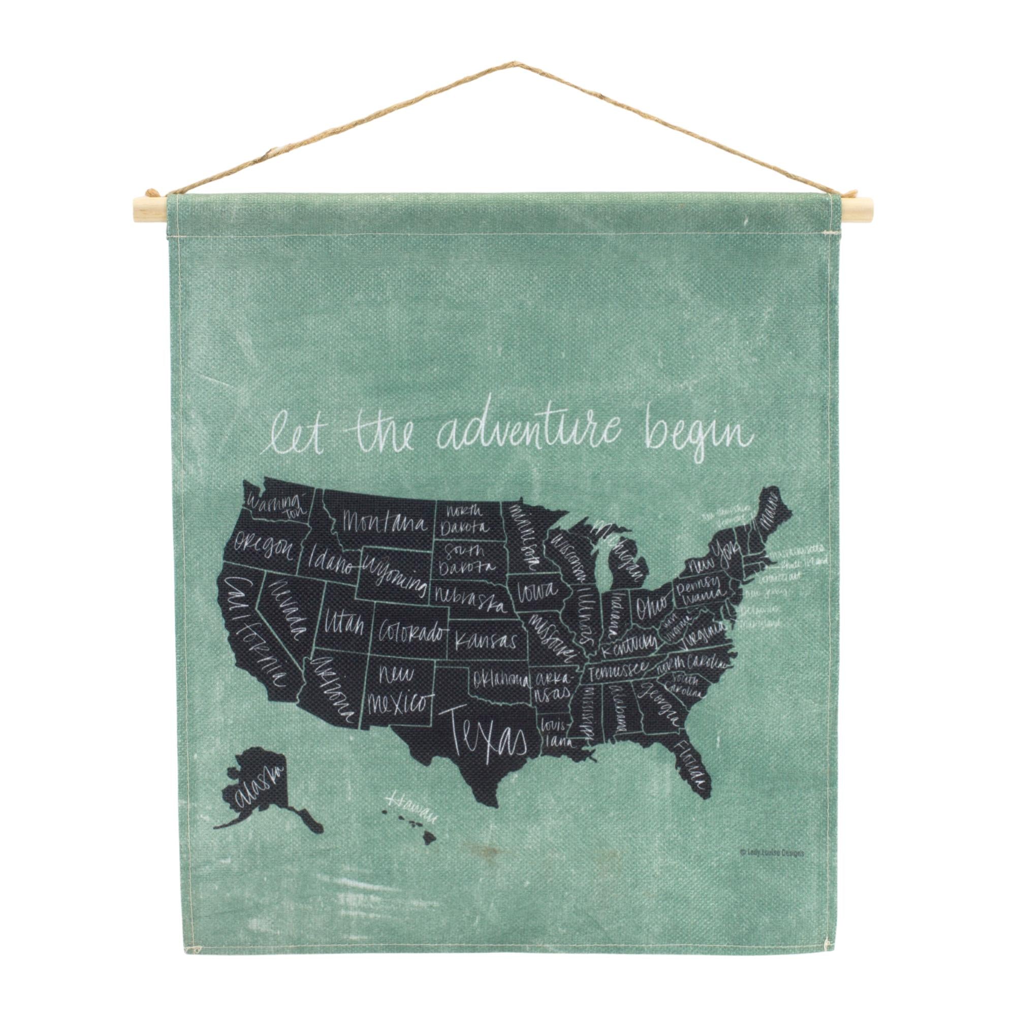 Green Linen Wall Hanging – United States Map Decor