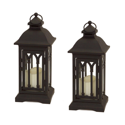 Black metal lantern with led candle (set of 2)