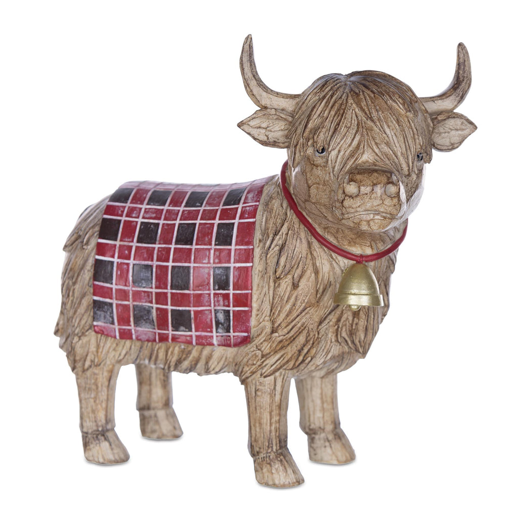 Highland Cow Christmas Figurines | Rustic Farmhouse Winter Decor Set