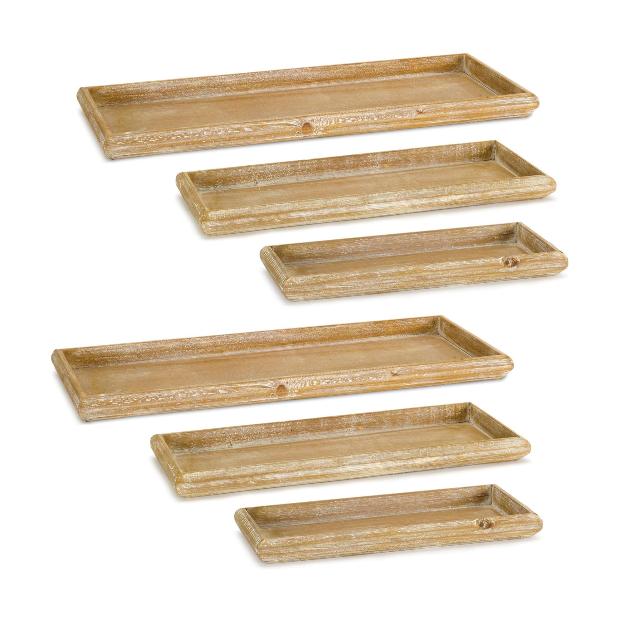 Whitewashed Wooden Tray Set (6 Pieces, 3 Sizes)