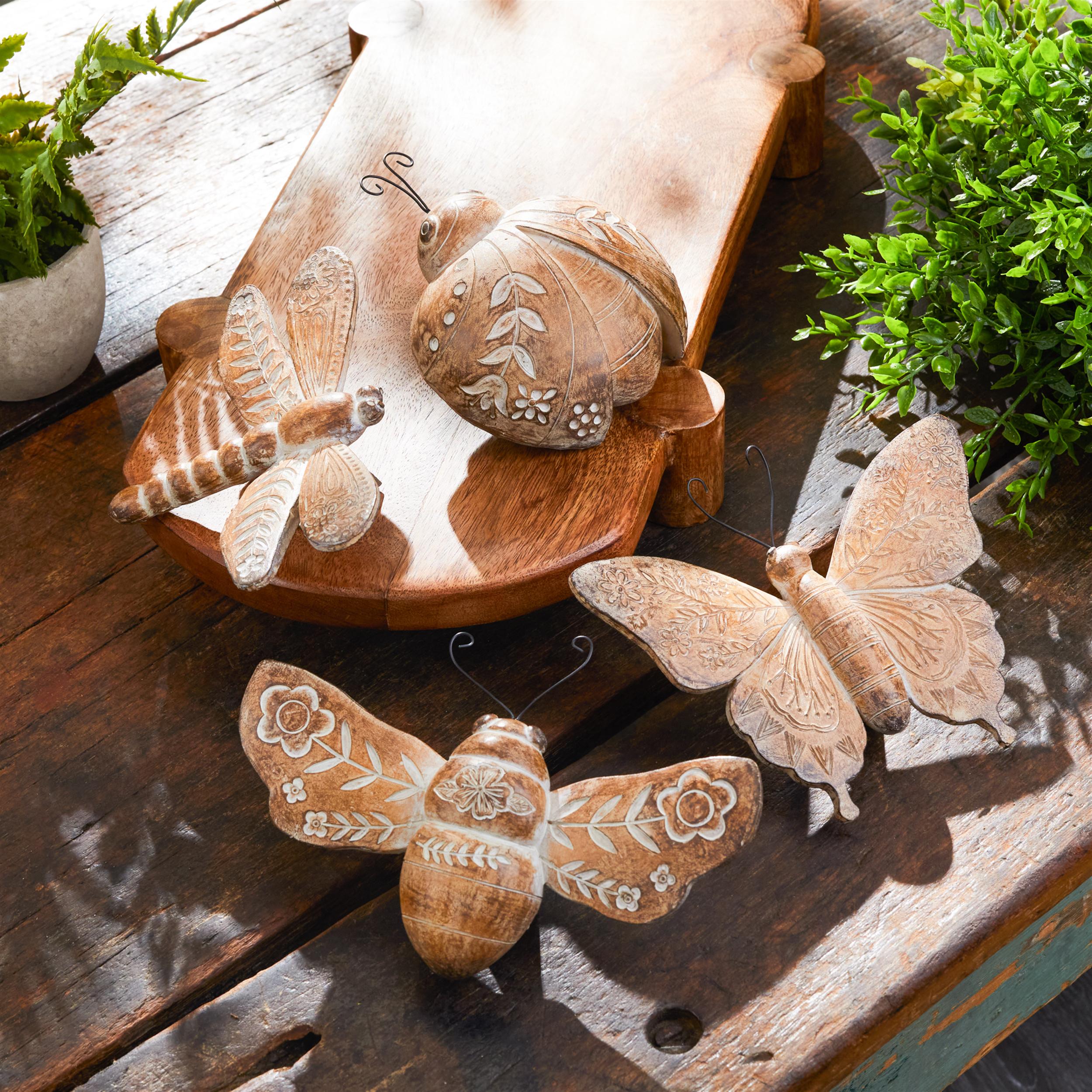 Rustic Floral Insect Shelf Sitters Set of 4 | Farmhouse Spring Decor