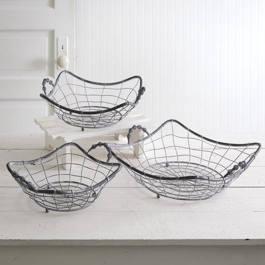 Set of Three French Country Wire Baskets – Nesting Storage