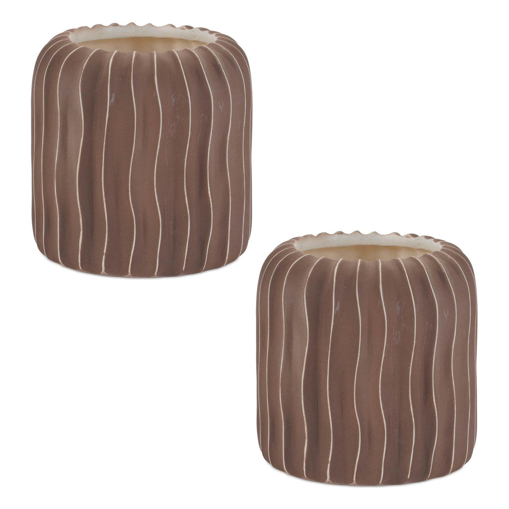 Wavy Ribbed Ceramic Vases Set of 2