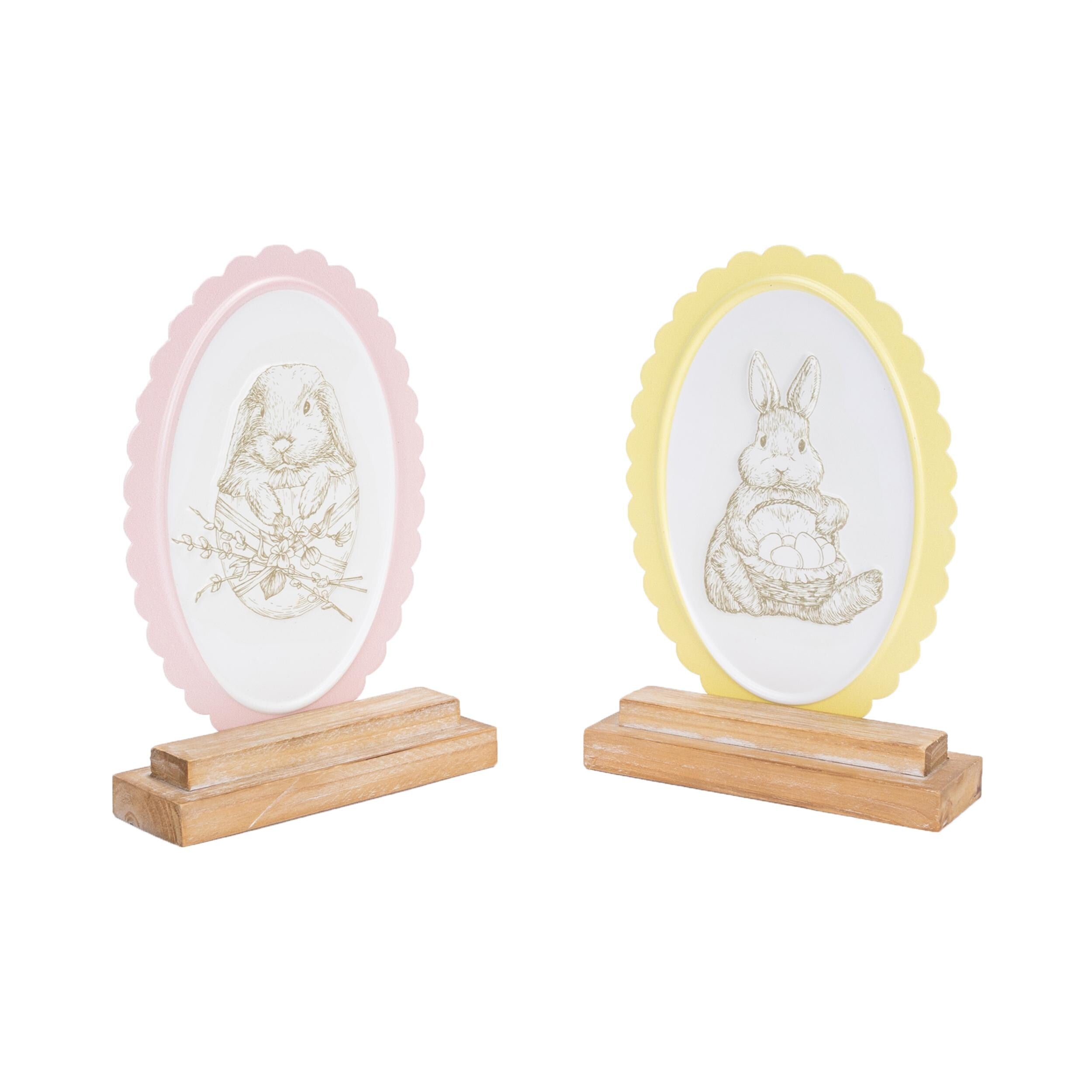 Embossed Bunny Tabletop Decor Set of 2 | Vintage Farmhouse Easter Sign