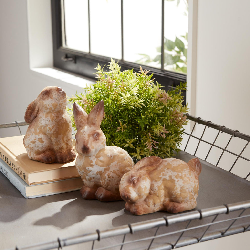 Weathered Terracotta Bunny Statues Set of 6 | Rustic Farmhouse Easter Decor