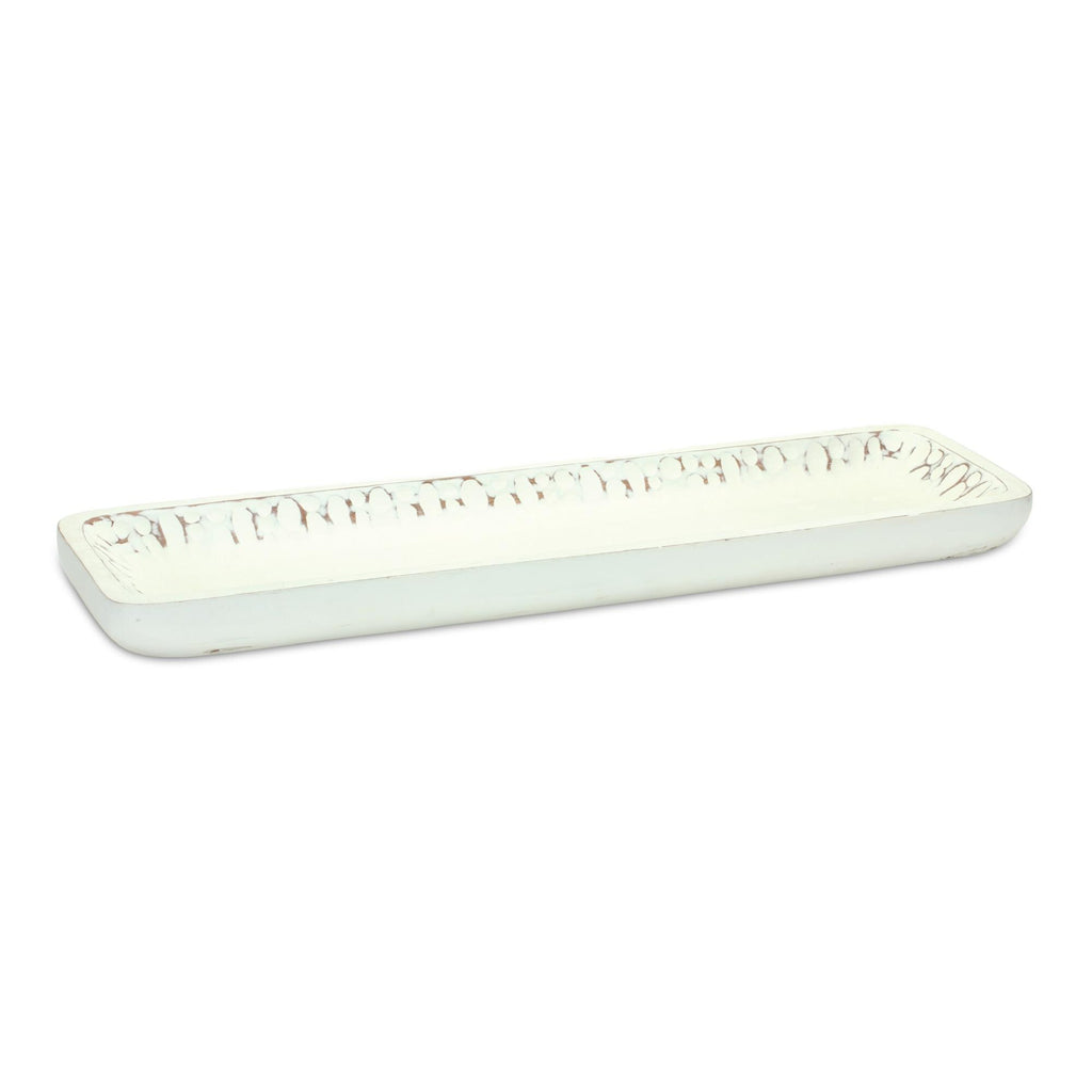 White Washed Wood Dough Bowl Tray Set (2 Sizes)
