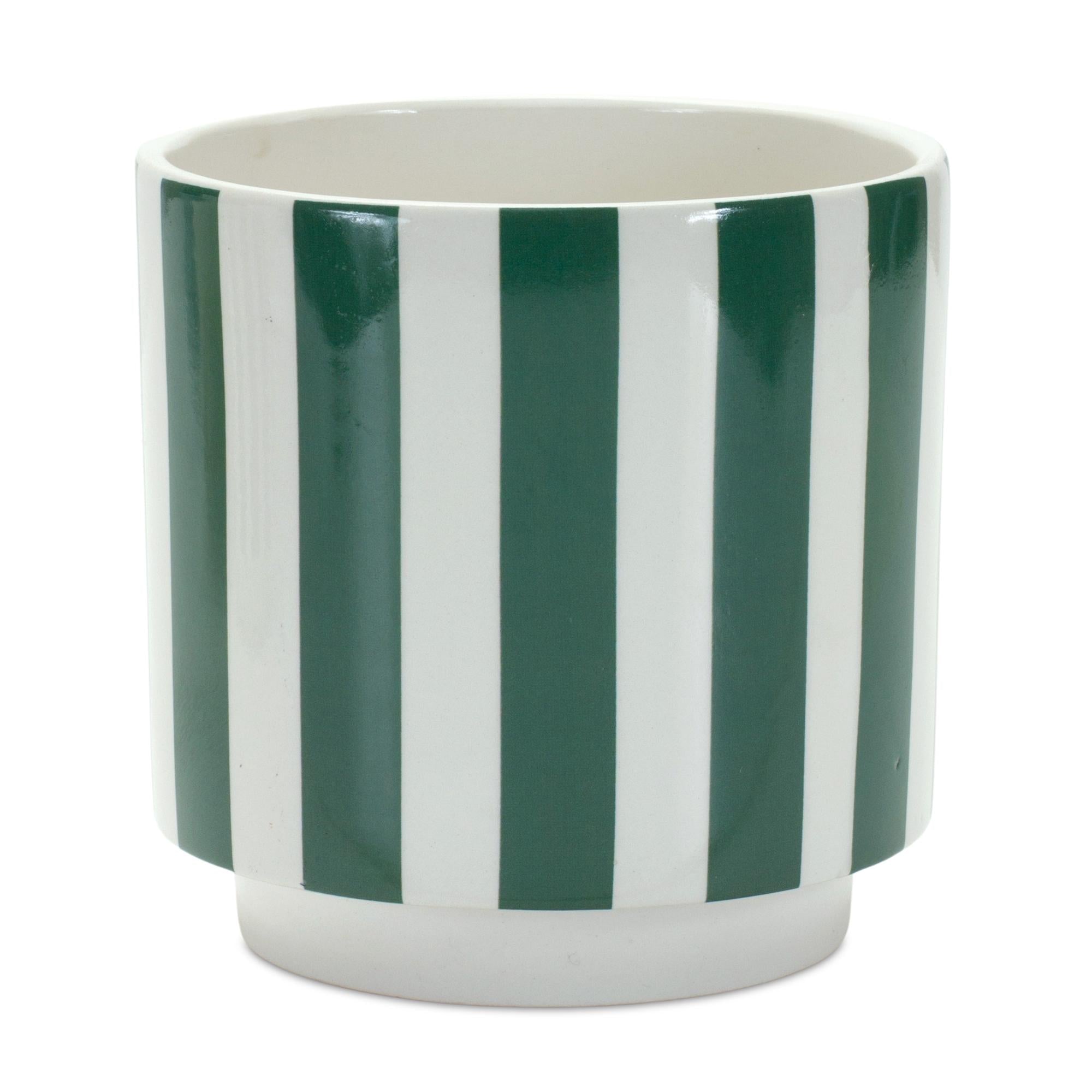 Green and white striped planter (set of 2)