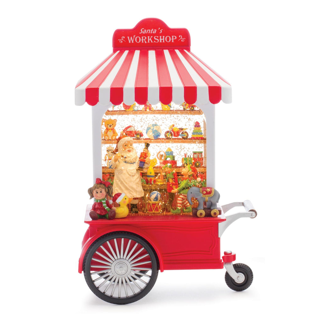 LED Santa’s Workshop Snow Globe 10.75” Christmas Lighted Cart Lantern with Timer