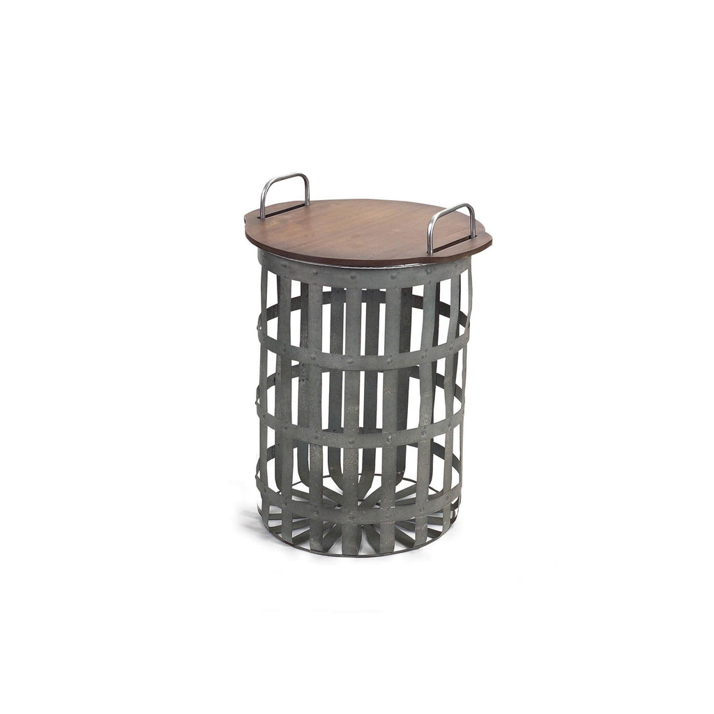 Farmhouse Wood & Metal Basket Side Tables (Set of 2)