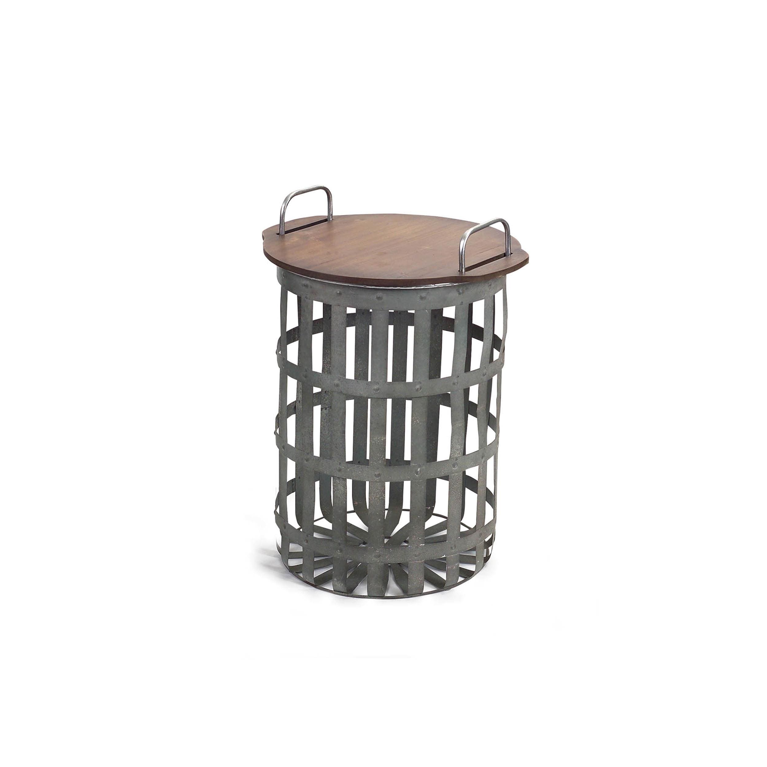 Farmhouse Wood & Metal Basket Side Tables (Set of 2)