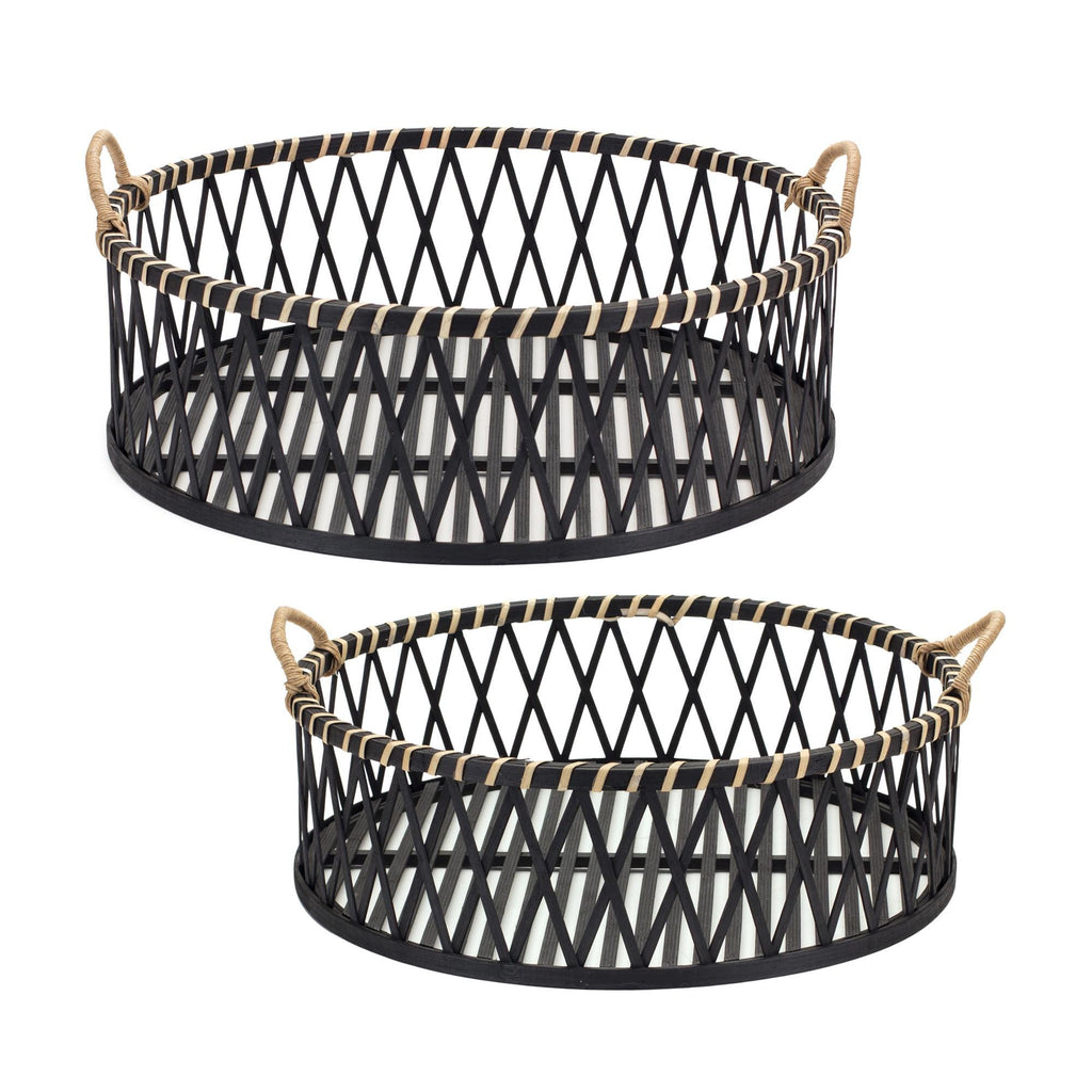 Woven Bamboo Tray Set with Rattan Handles (2 Sizes)