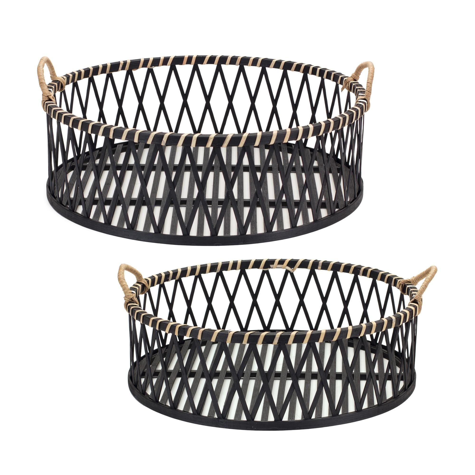 Woven Bamboo Tray Set with Rattan Handles (2 Sizes)
