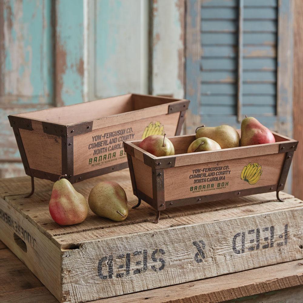 Set of Two Wood Tabletop Banana Boxes – Vintage-Inspired Storage Crates
