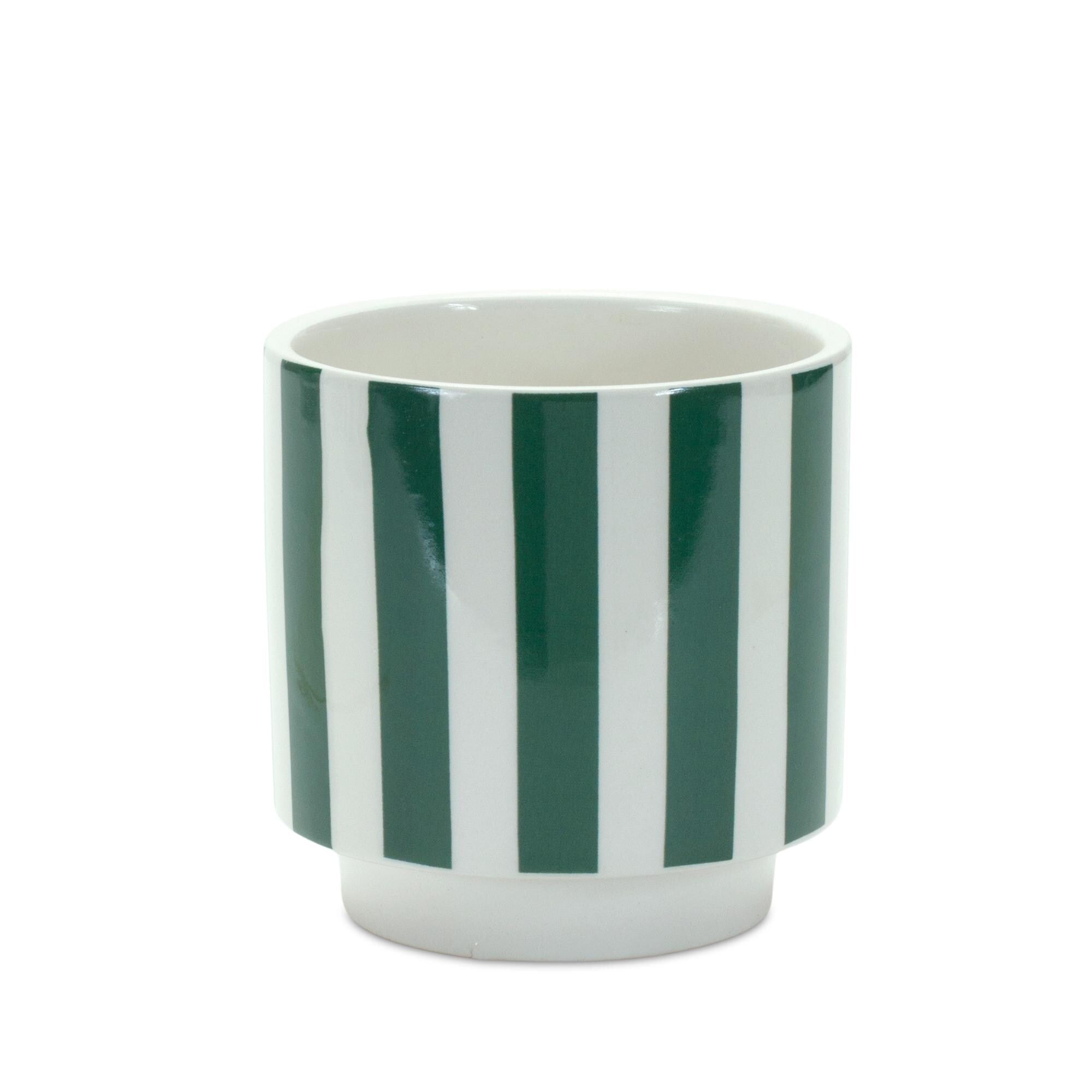 Green and white striped planter (set of 2)