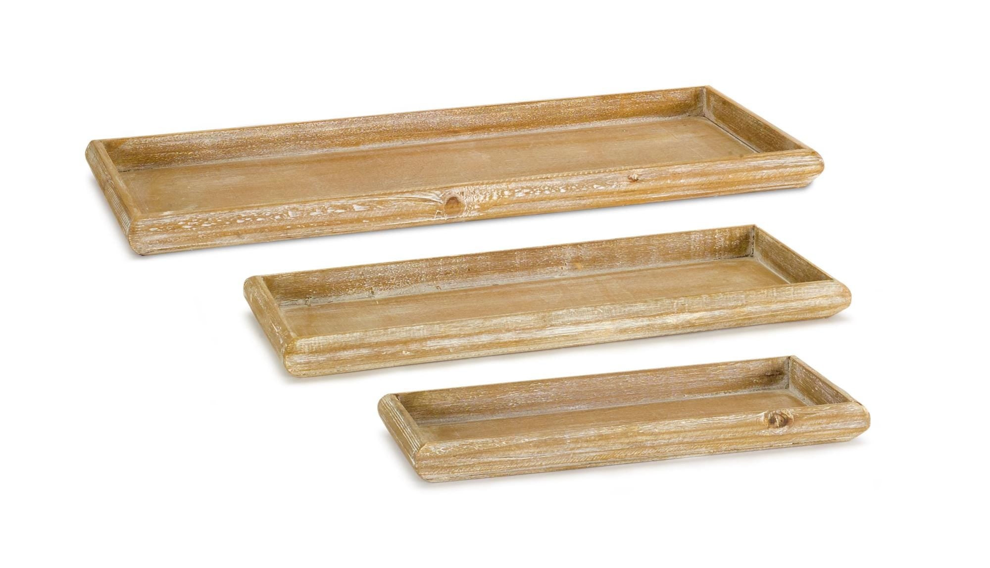 Whitewashed Wooden Tray Set (6 Pieces, 3 Sizes)
