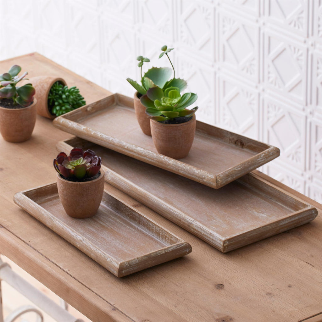 Whitewashed Wooden Tray Set (6 Pieces, 3 Sizes)