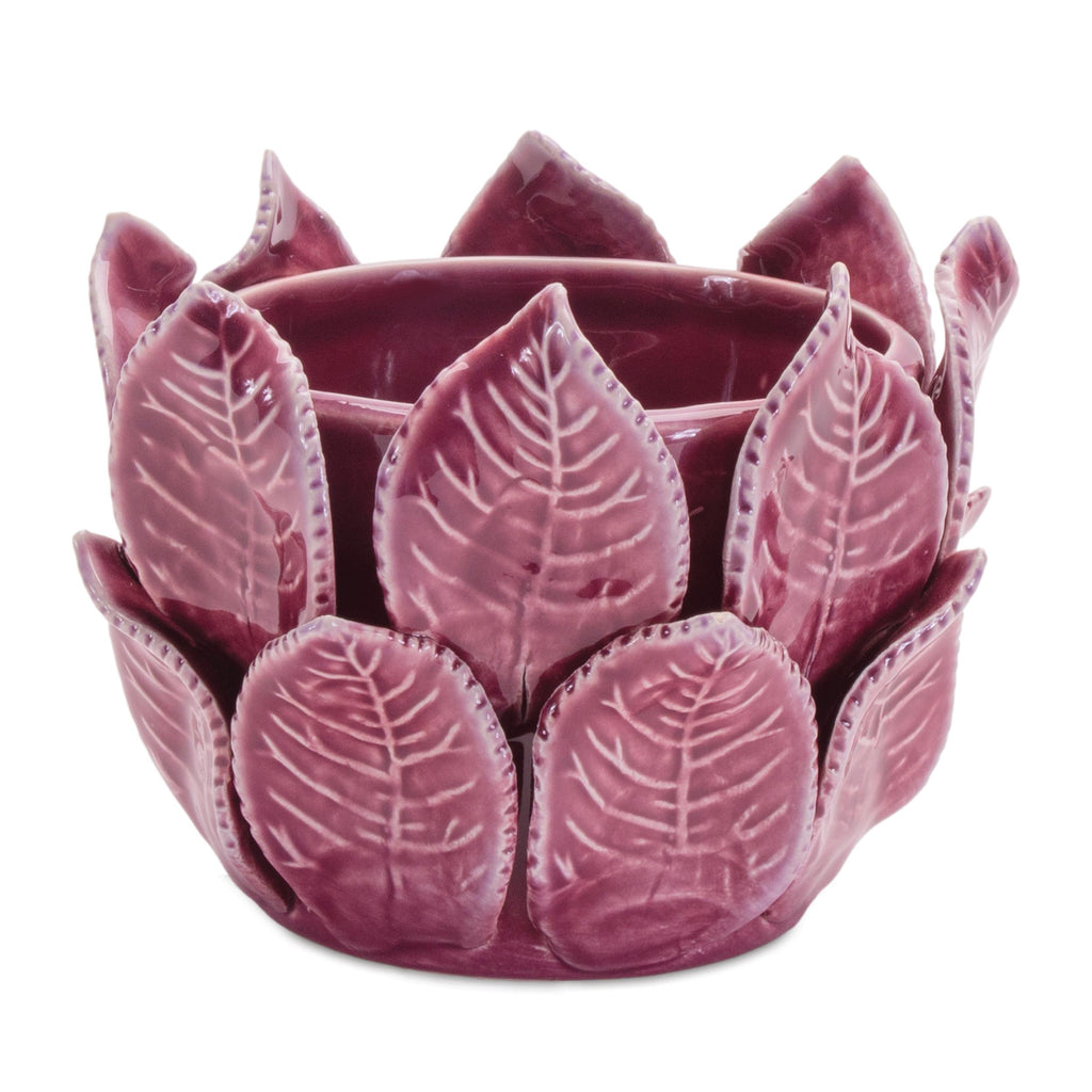 Plum Stoneware Bud Vases Set of 2 | Farmhouse Leaf Shelf Decor