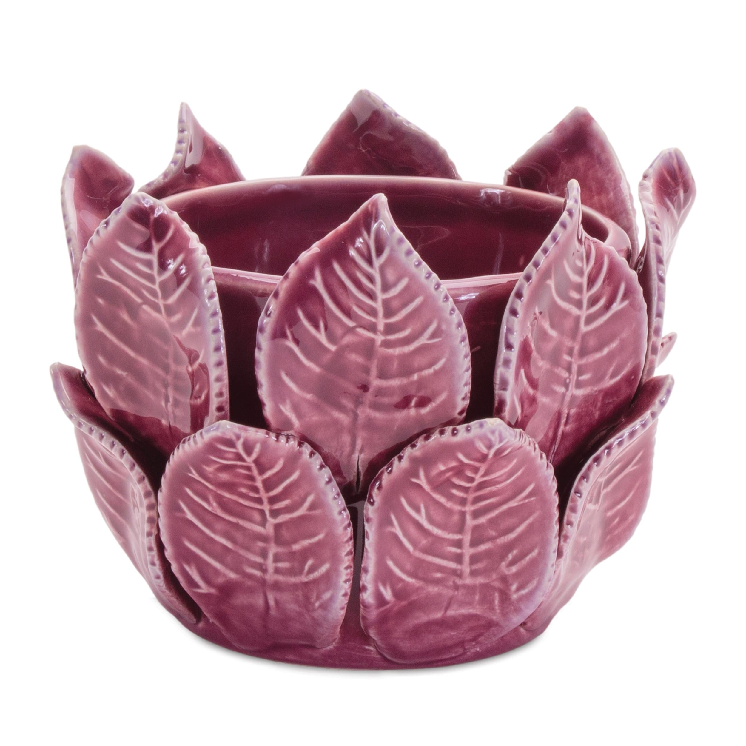 Plum Stoneware Bud Vases Set of 2 | Farmhouse Leaf Shelf Decor