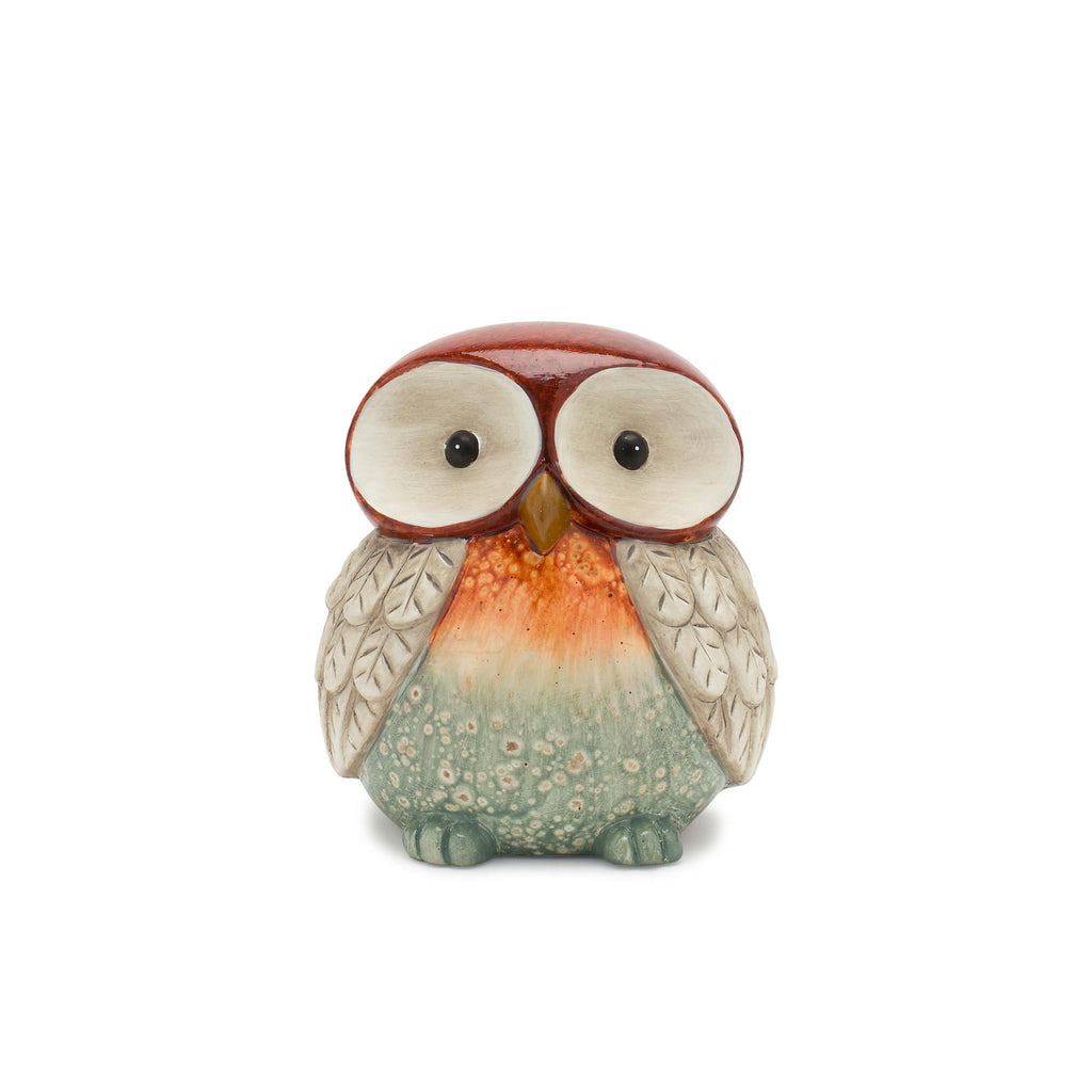 Terra Cotta Owl Figurine with Glazed Accents (Set of 4)