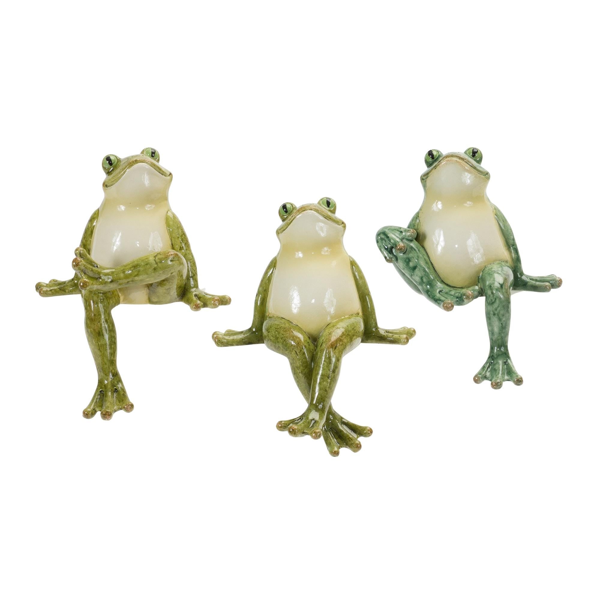 Rustic Stone Frog Shelf Sitters – Garden Decor Set of 3