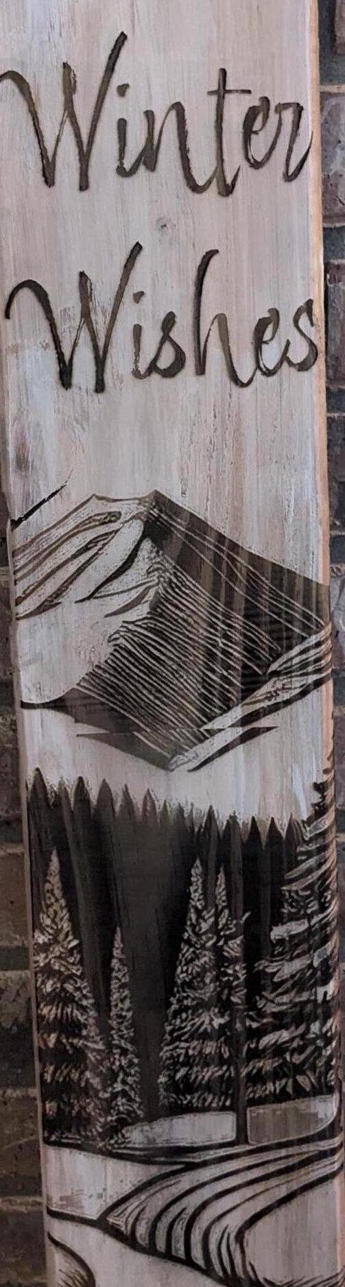 Handcrafted Wooden Winter Decor - "Warm Winter Wishes" | Forest and Mountain Scene-Fireplace, Front Porch, or Wall Hanging