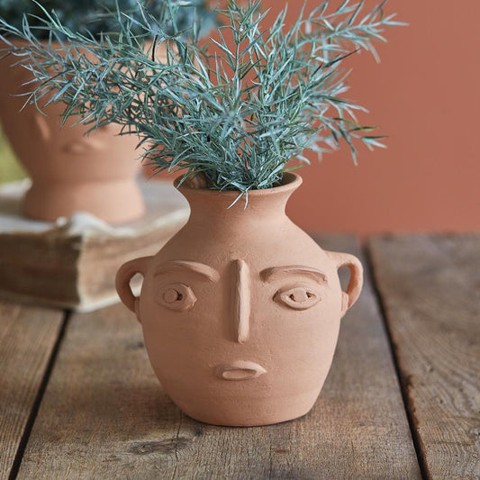 Abstract Face Terra Cotta Jug – Handmade Decorative Vase