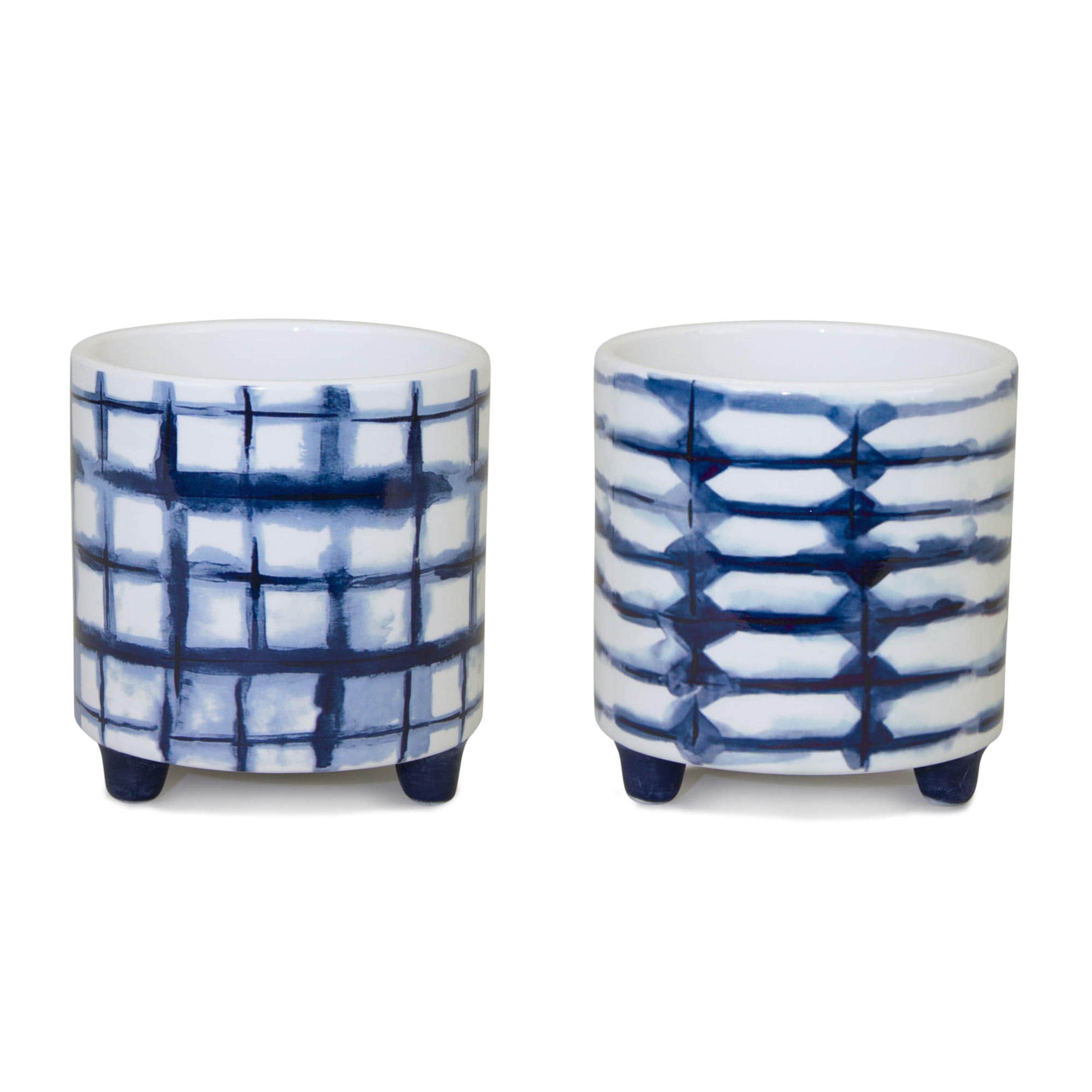 Blue and White Footed Planter Set (2 Small Pots)
