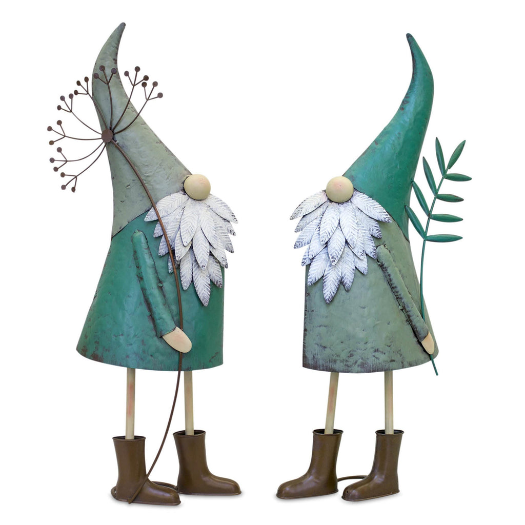 Large Rustic Metal Garden Gnomes – 27” Standing Outdoor Decor (Set of 2)