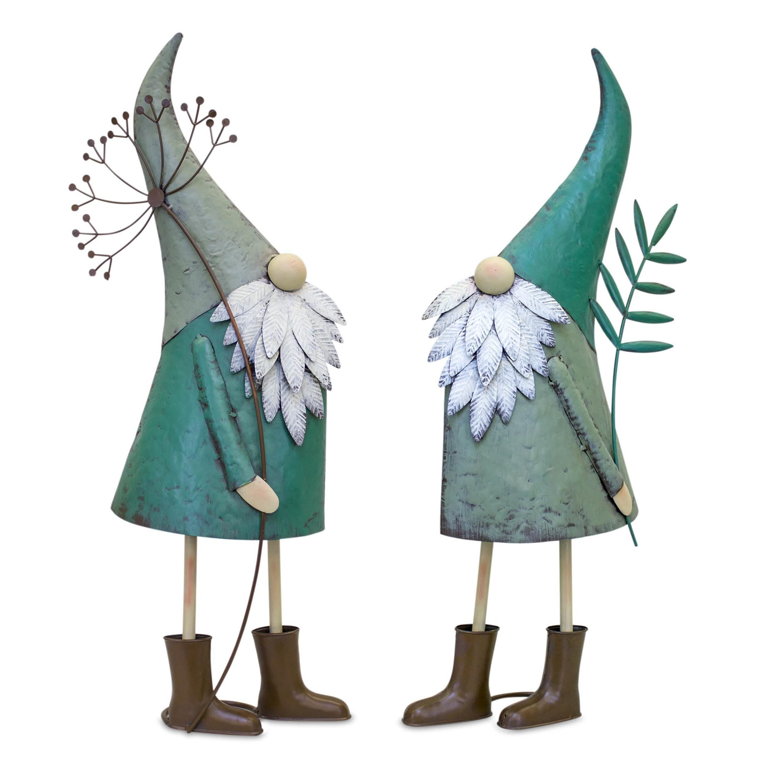 Large Rustic Metal Garden Gnomes – 27” Standing Outdoor Decor (Set of 2)