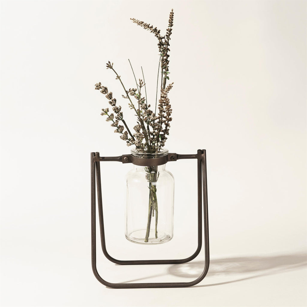Hanging Glass Jar Vase with Metal Stand (Set of 2)
