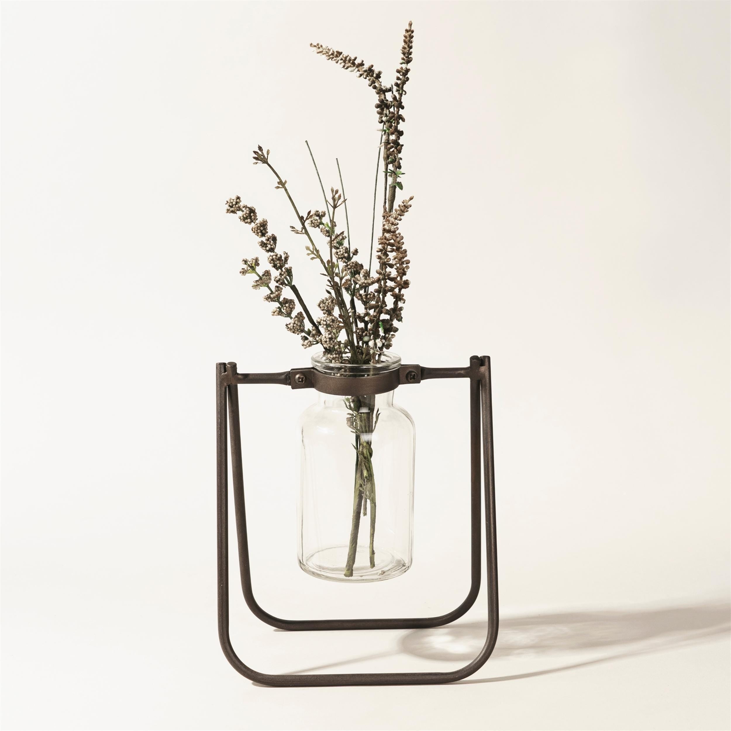 Hanging Glass Jar Vase with Metal Stand (Set of 2)