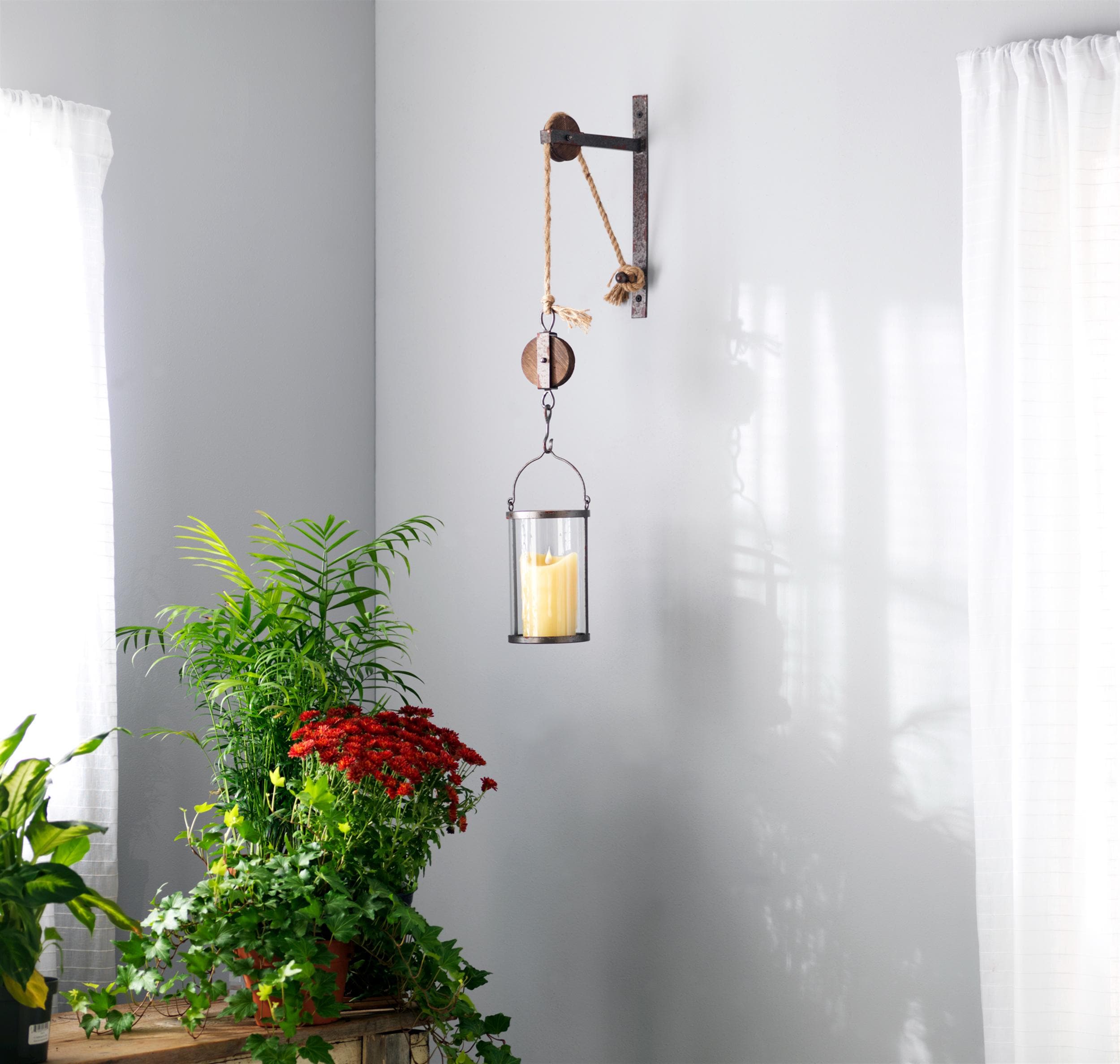 Industrial Pulley Candle Holder Wall Decor