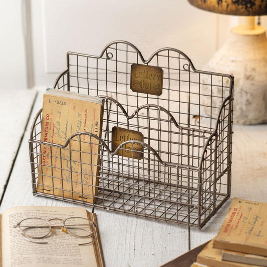 Aged Nickel Letters In Mail Caddy - Rustic Wall Organizer with Two Compartments