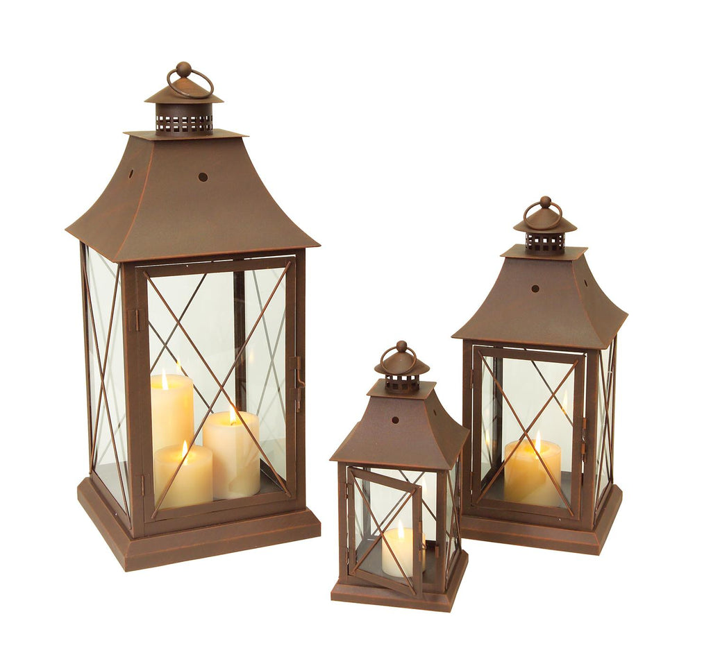 Classic Brown Metal Lantern Set of 3