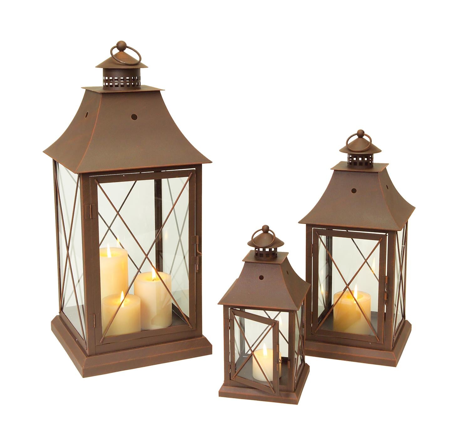 Classic Brown Metal Lantern Set of 3