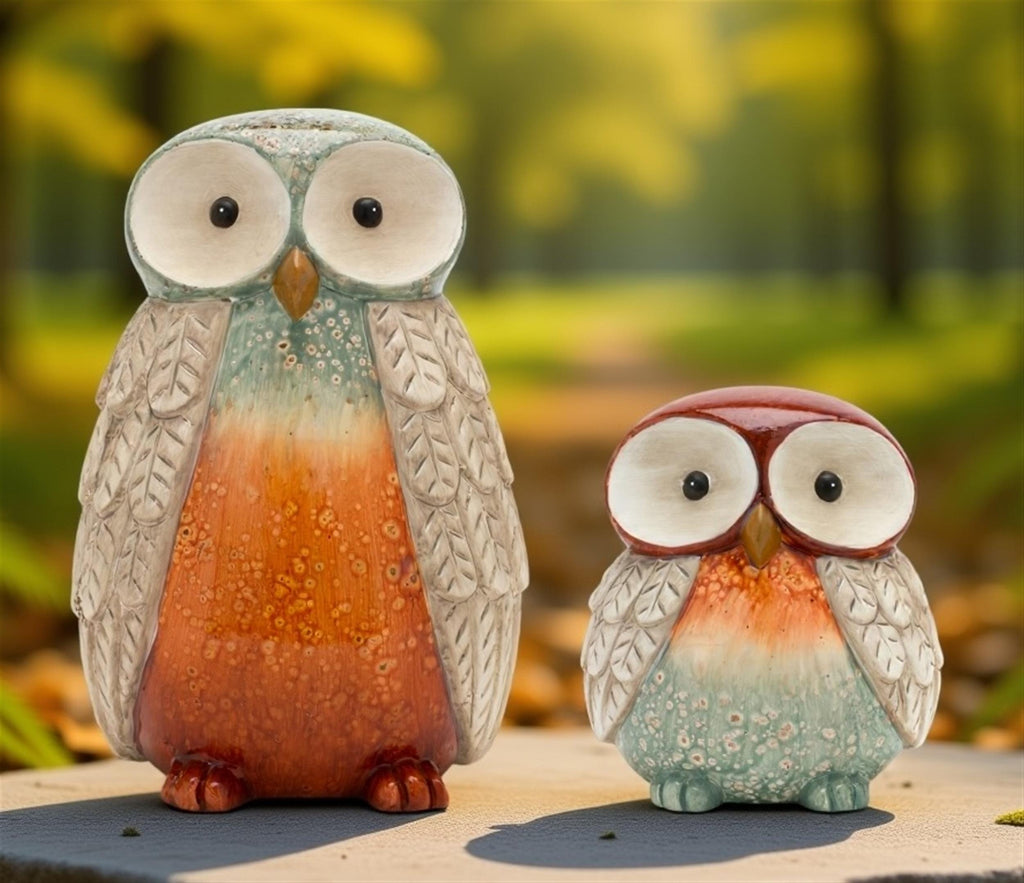 Terra Cotta Owl Figurine with Glazed Accents (Set of 4)