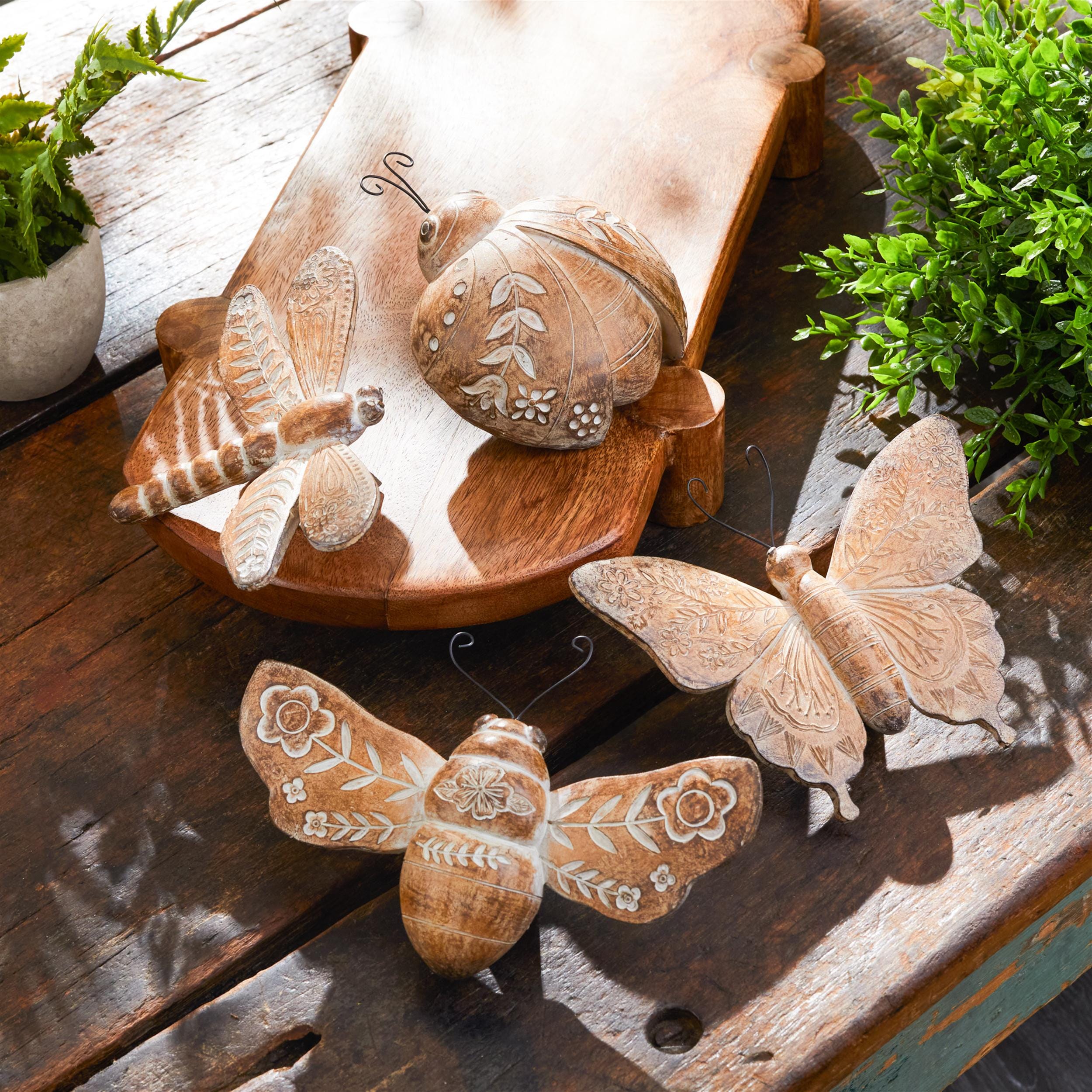 Rustic Floral Insect Shelf Sitters Set of 4 | Farmhouse Spring Decor