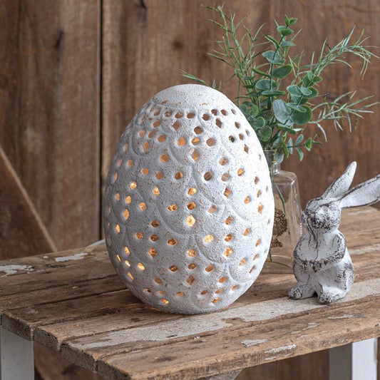 Perforated Tabletop Egg – Rustic Metal Decor