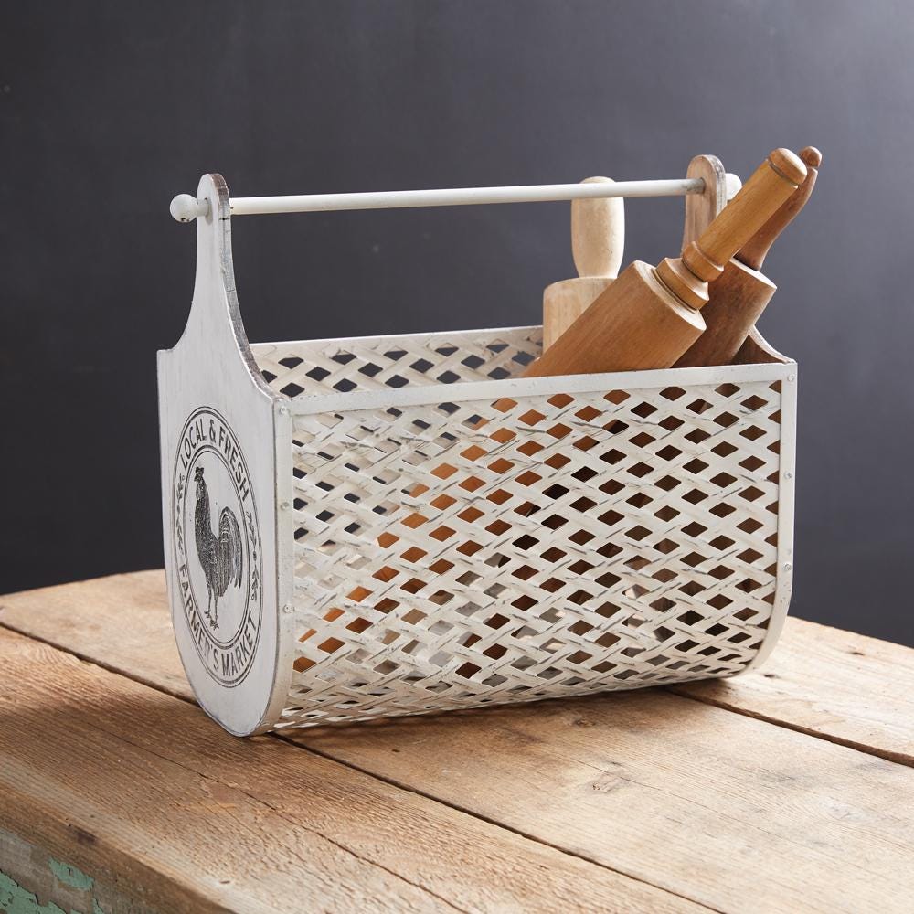 Local Fresh Farmer's Market Produce Basket – Metal and Wood Storage Bin