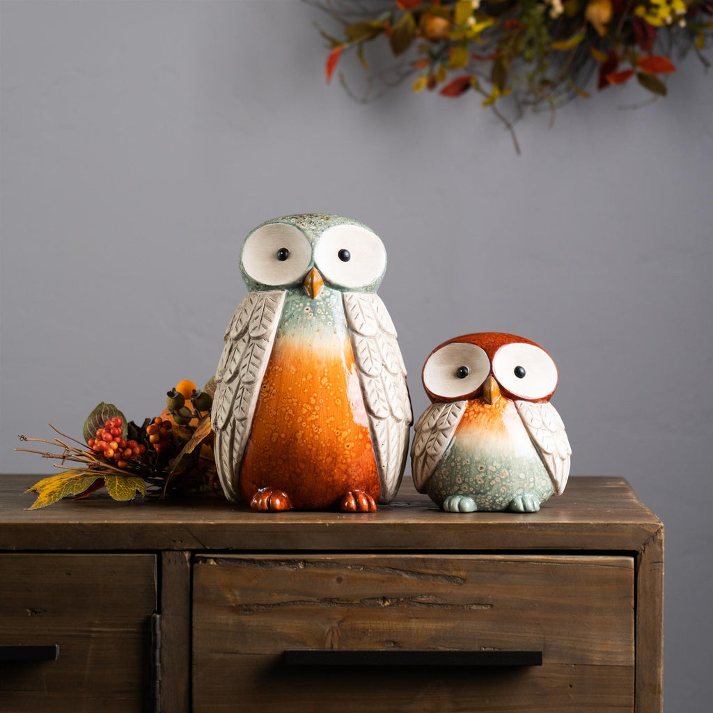 Terra Cotta Owl Figurine with Glazed Accents (Set of 4)