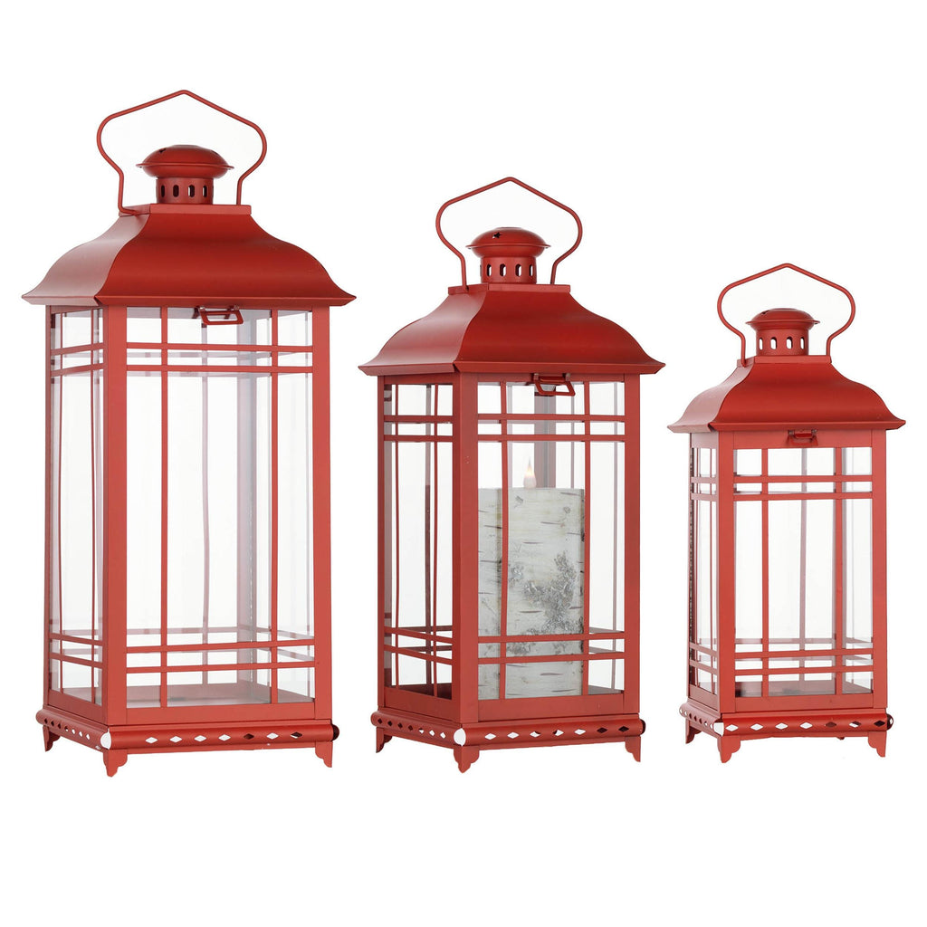 Traditional Red Metal Lantern (Set of 3)