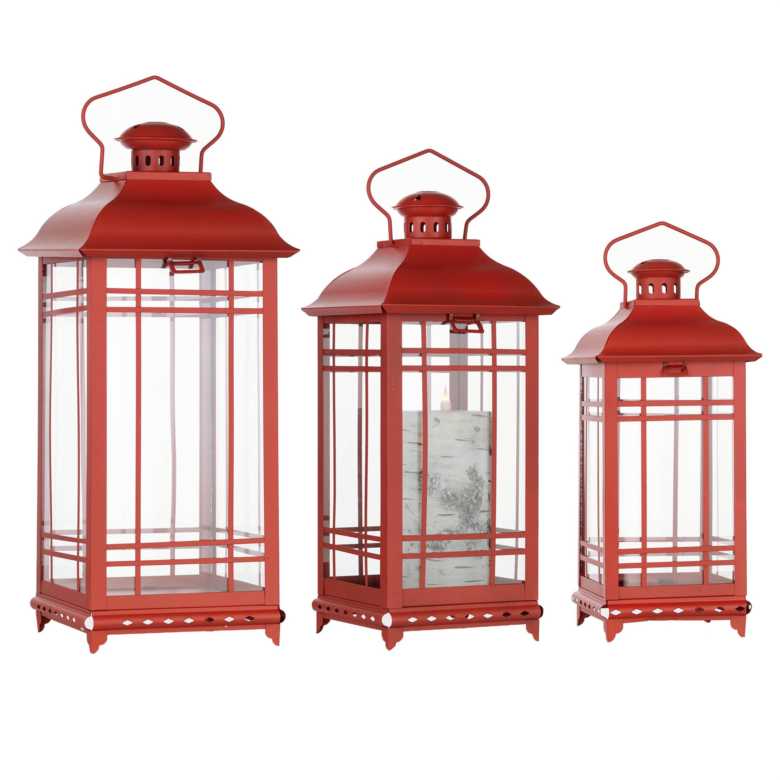 Traditional Red Metal Lantern (Set of 3)