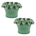 Green Stoneware Bud Vases Set of 2 | Farmhouse Floral Shelf Decor