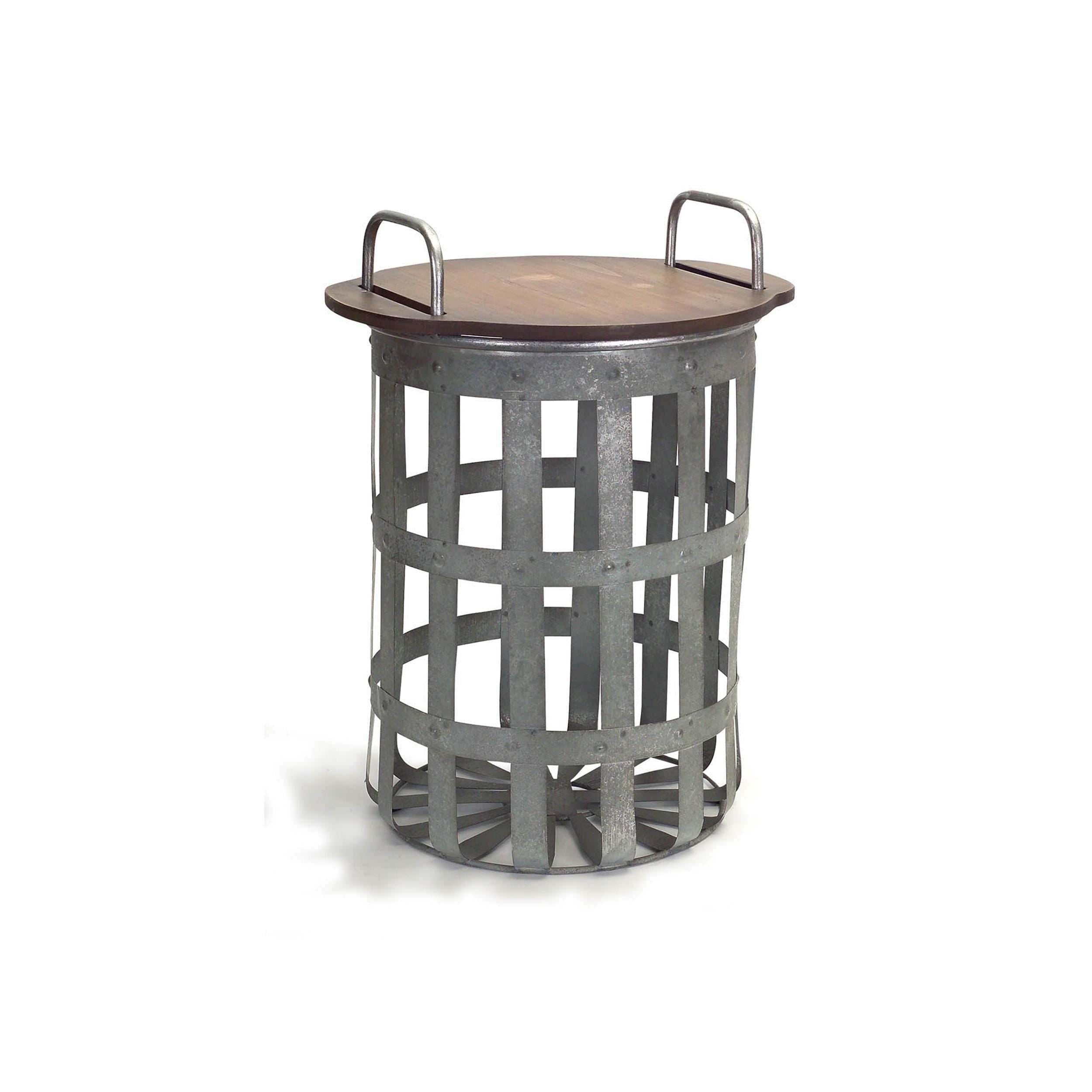 Farmhouse Wood & Metal Basket Side Tables (Set of 2)