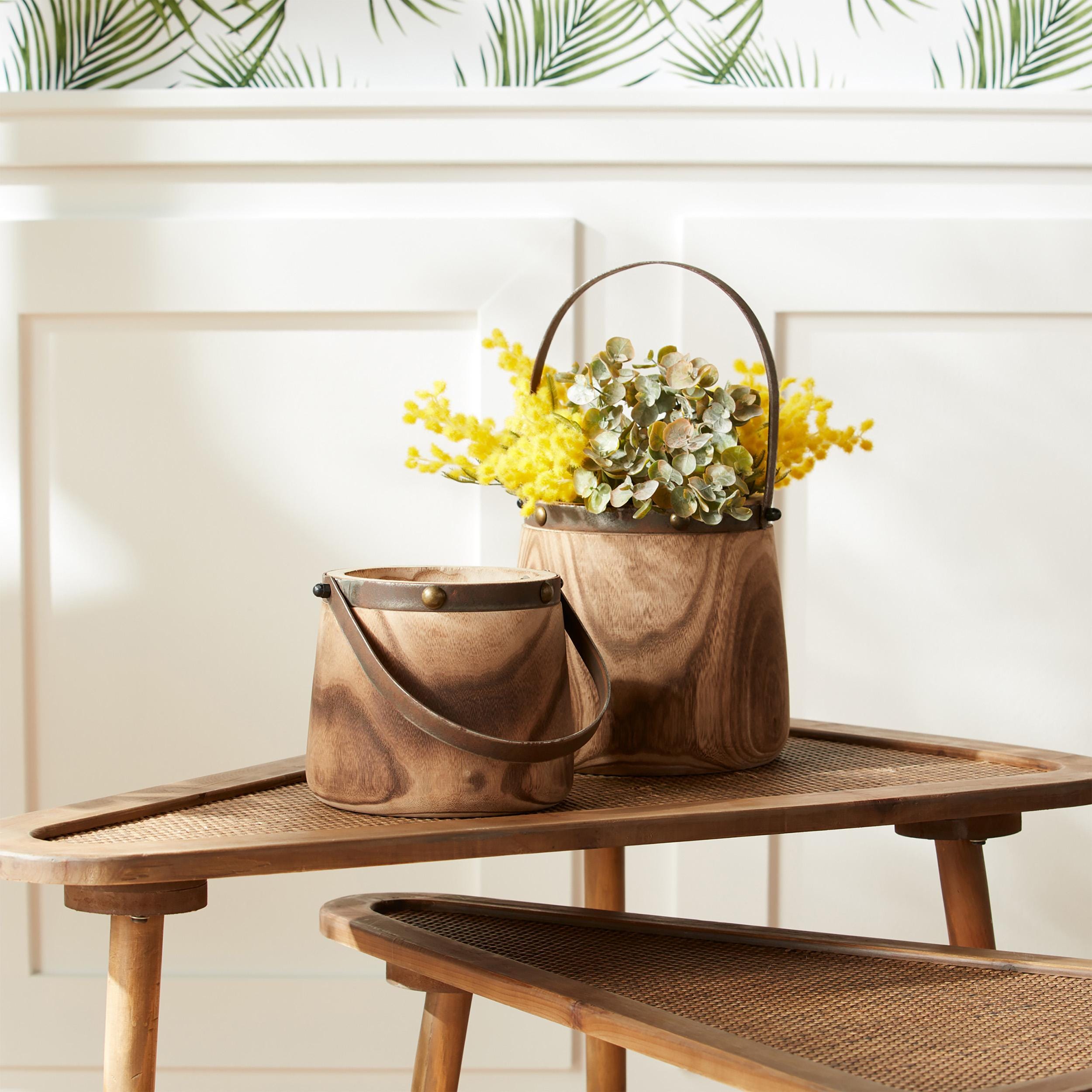 Rustic Wooden Pail Planter Set (2 Sizes)