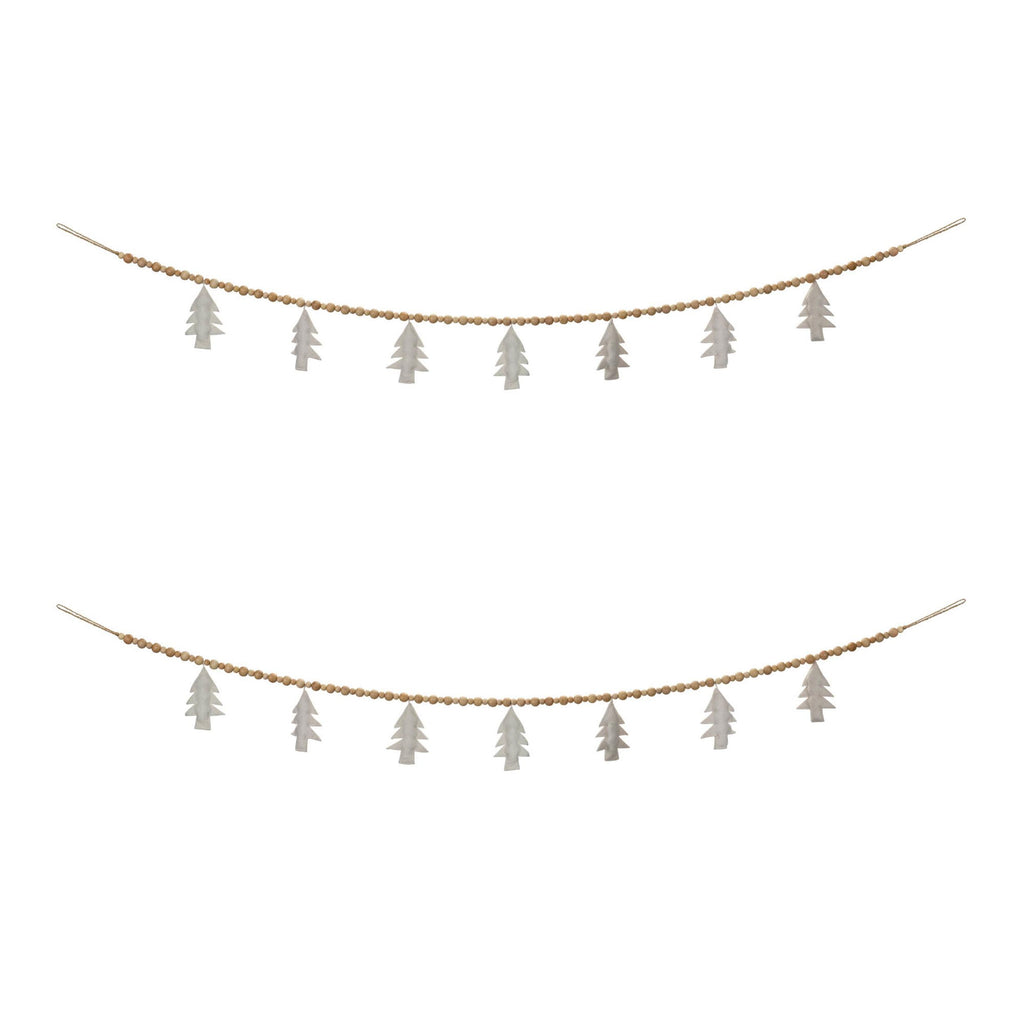 Wood Beaded Wool Garland Set of 2 – Rustic Christmas Tree Garland
