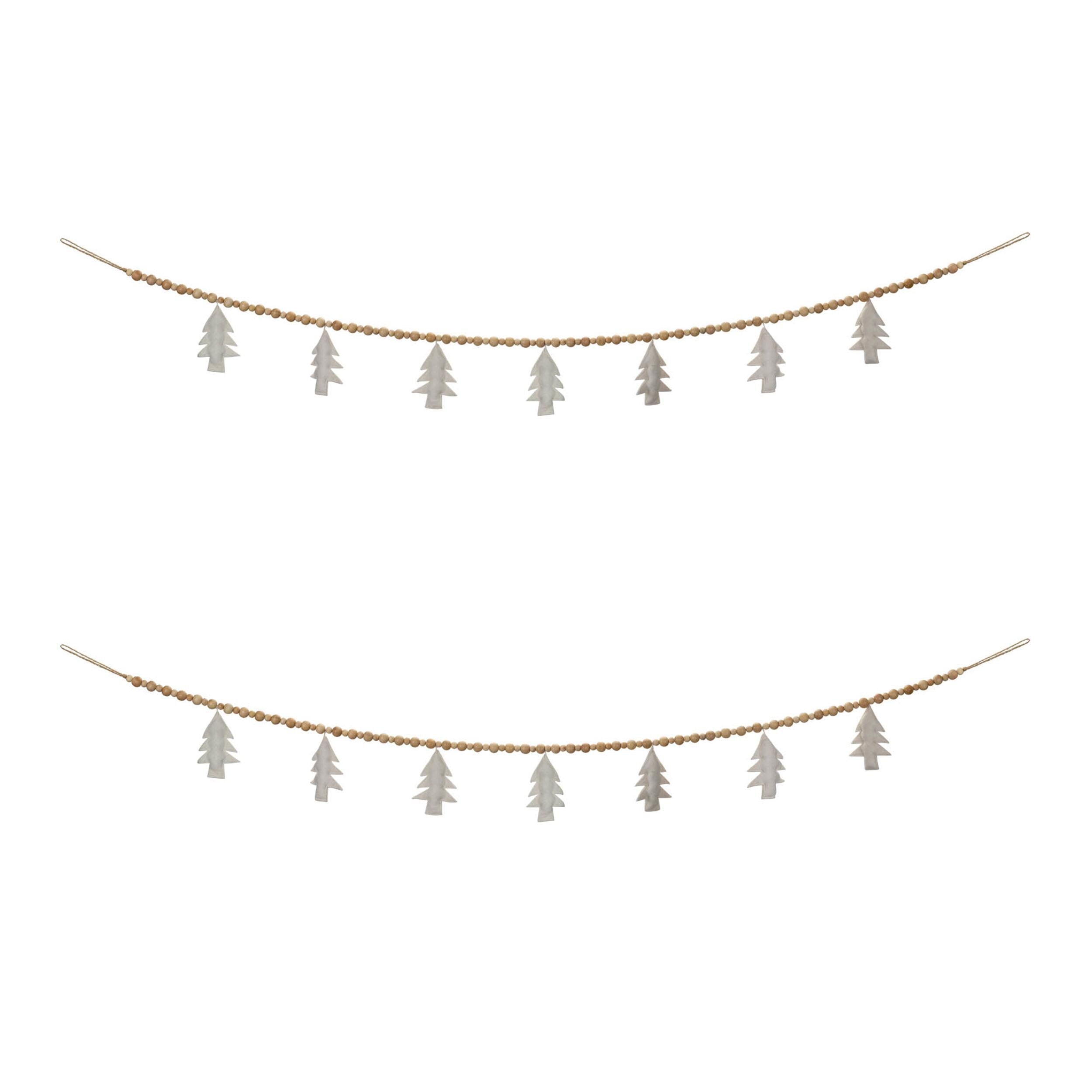 Wood Beaded Wool Garland Set of 2 – Rustic Christmas Tree Garland
